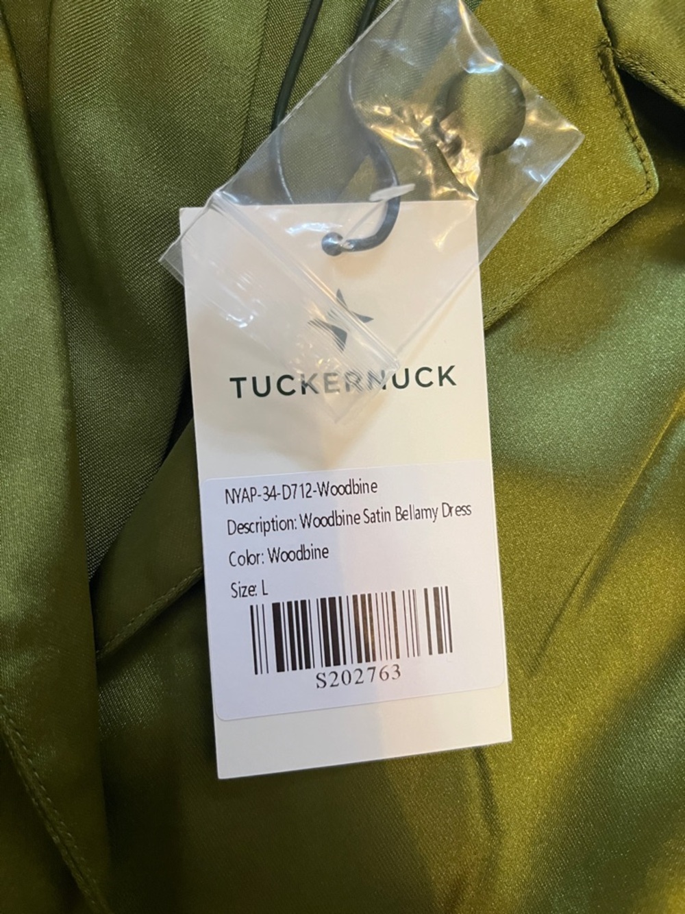 Tuckernuck Olive Satin Midi Dress with Puff Sleeves - Picture 6 of 7